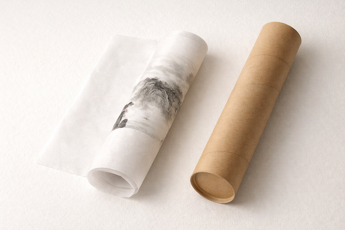 Misty Mountains & Waterfall — Chinese Ink Landscape Print (Panoramic, Unframed)