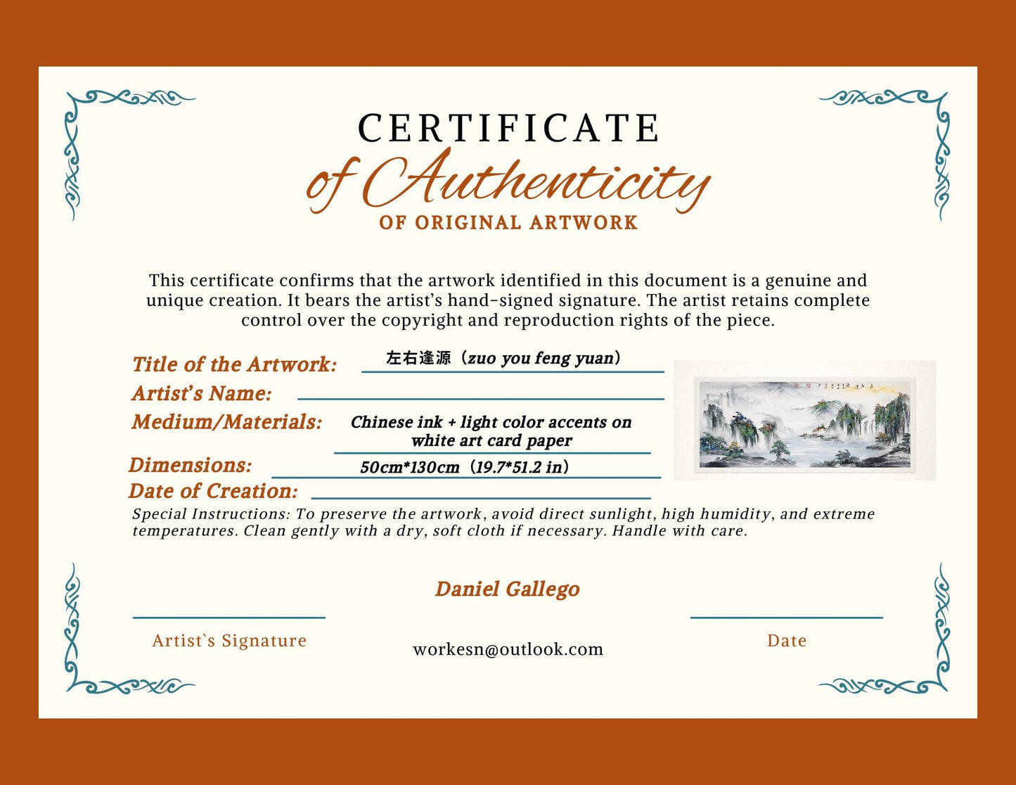 Misty Mountains & Waterfalls – Large Panoramic Shanshui Landscape | Original Signed Ink Painting