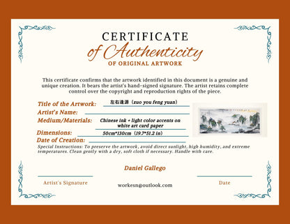 Misty Mountains & Waterfalls – Large Panoramic Shanshui Landscape | Original Signed Ink Painting