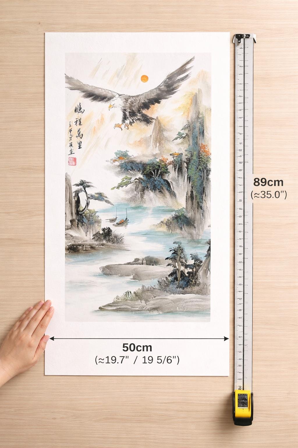 Peng Cheng Wan Li – Soaring Eagle Over Teal River | Original Shanshui Landscape