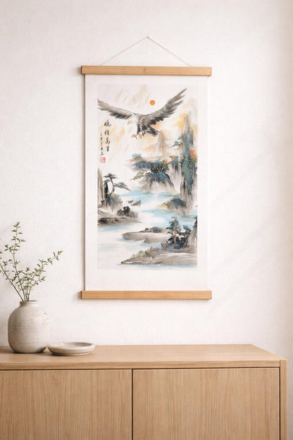 Peng Cheng Wan Li – Soaring Eagle Over Teal River | Original Shanshui Landscape