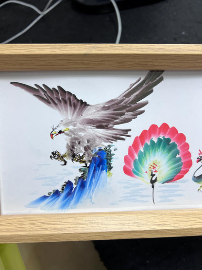 Custom Panoramic Ink Painting – Eagle, Koi & Plum Blossom | Made to Order Shanshui Art